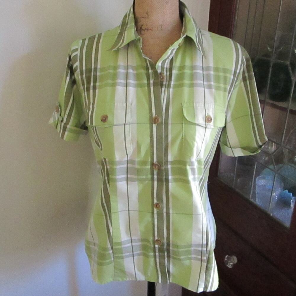 Vintage Jaclyn Smith Button Up Shirt M Green Plaid Short Sleeves Casual Prep 90s - Picture 4 of 17